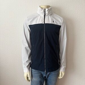 Nautica White Blue Water & Wind Resistant Active Stretch Zip Jacket Mens Size S